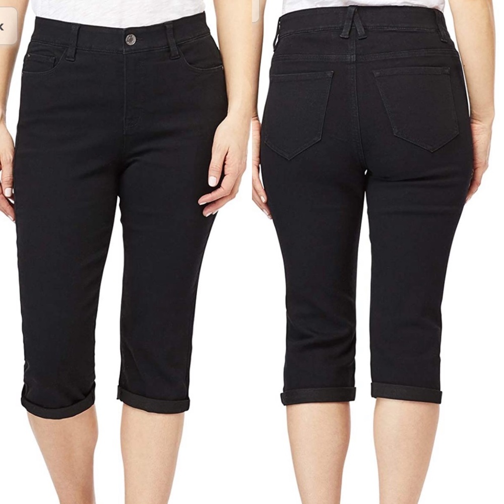 24W Angels Forever Young Women Signature Convertible Cuffed Cropped Jeans Black